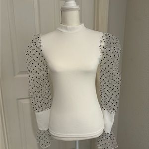 Stretch Crepe Top with Organza Sleeves-M